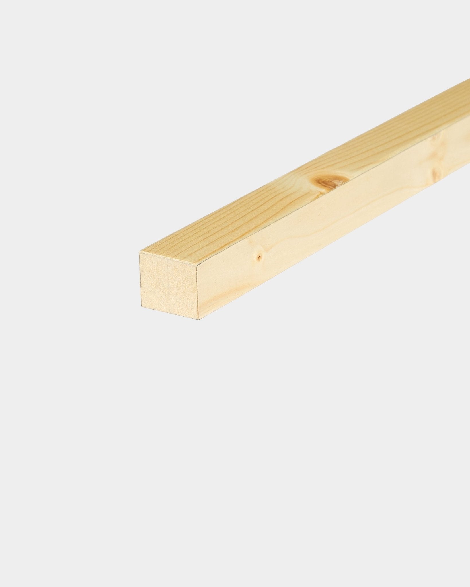 Een enkele WoodUpp End Lamella/Alp Akoestisch paneel (2,2 cm) met een vierkant MDF-frame, weergegeven tegen een egale lichte achtergrond.