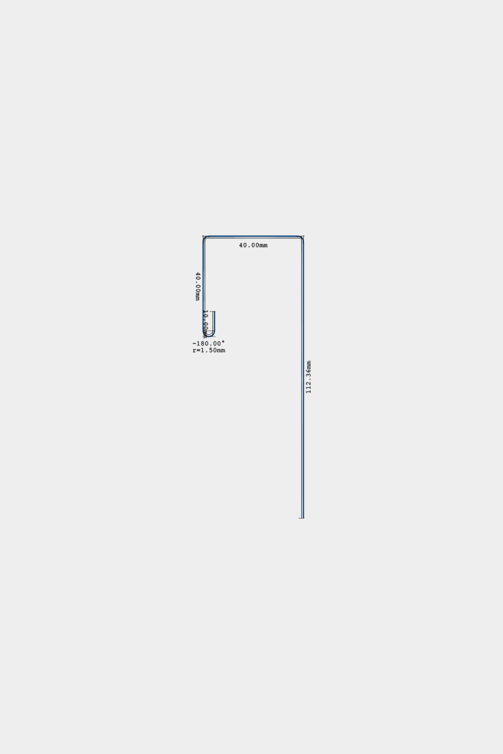 Technische tekening van de WoodUpp Aluwood 240 cm L-vormige profielstaaf voor gevelpanelen met aangegeven afmetingen en gat, ontworpen voor montage als afwerking aan de boven- of zijkant.