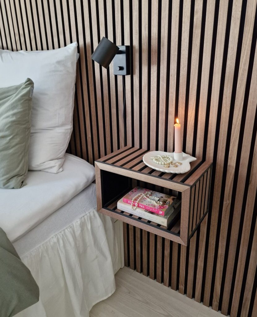 Walnut akupanel bedroom headboard and bedside table